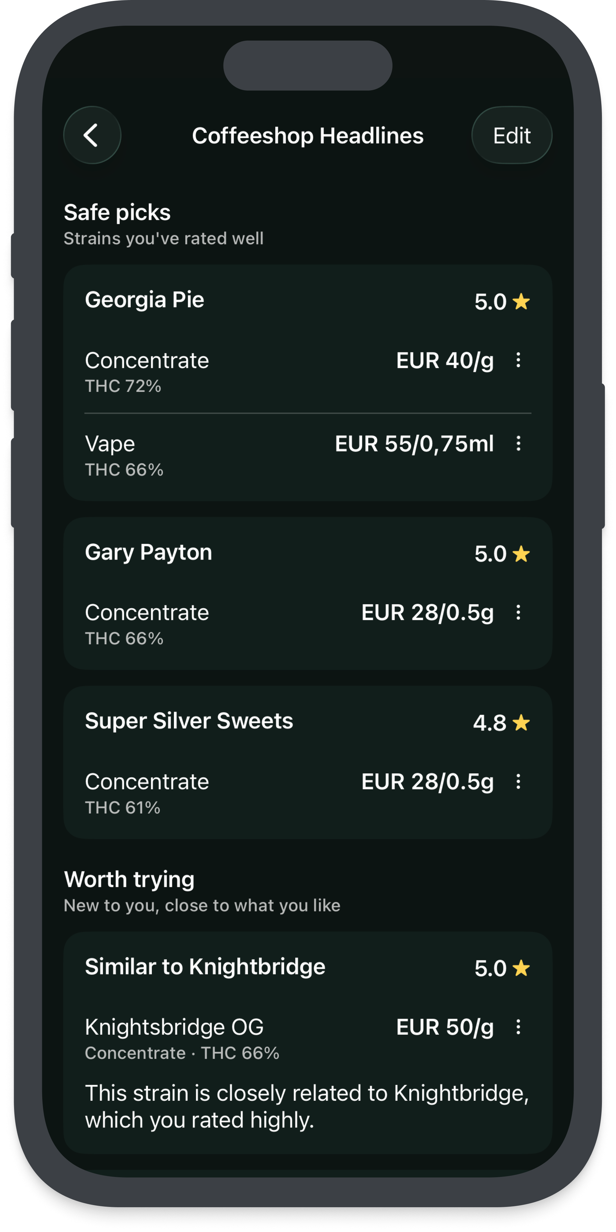 Menu Scanner results in Highness